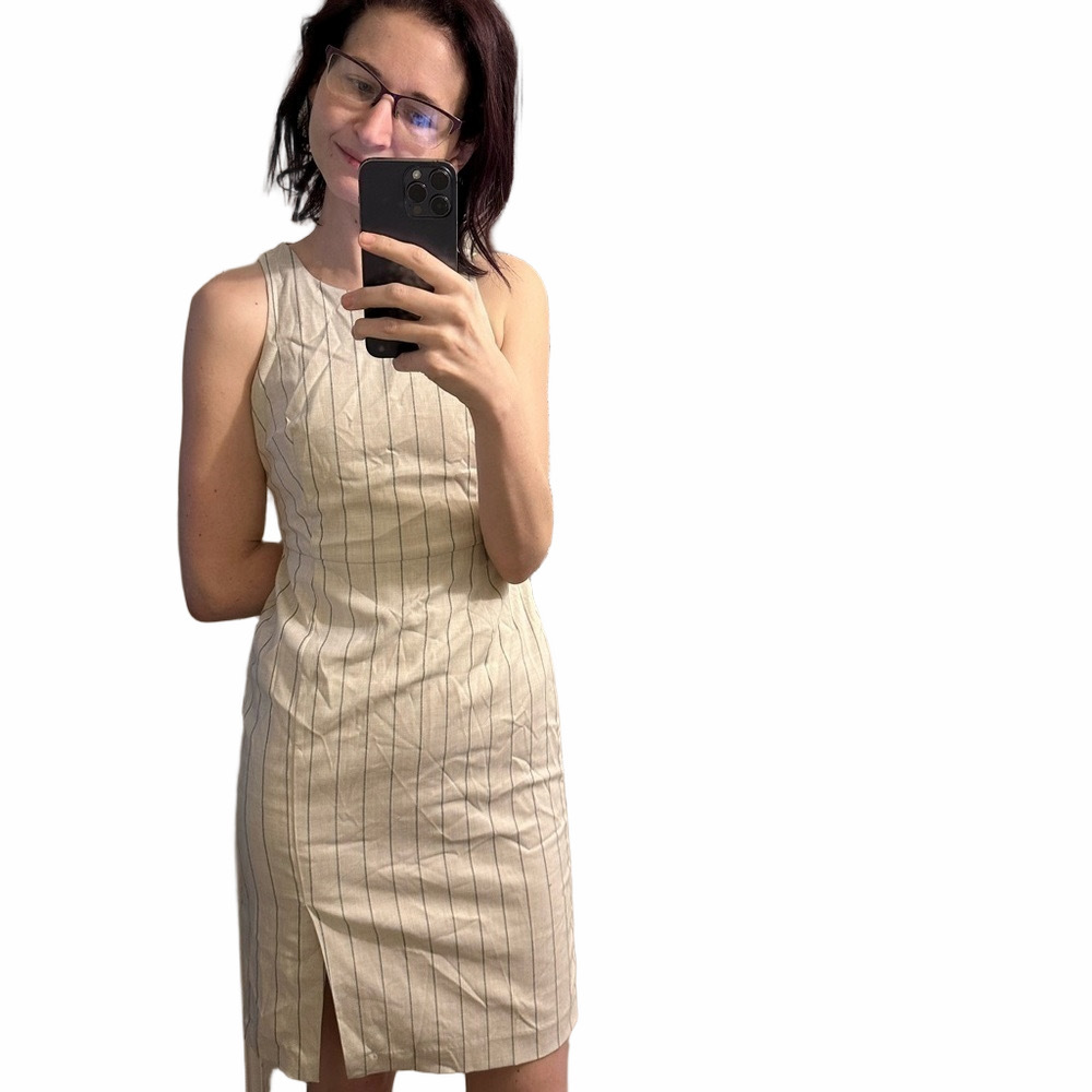Banana Republic Sleeveless Pinstripe Cream with Navy Stripes Shesth Dress Sz 0P